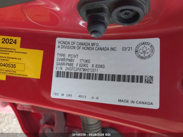 Honda Civic Sport 2021 2HGFC2F87MH013311 Image 9