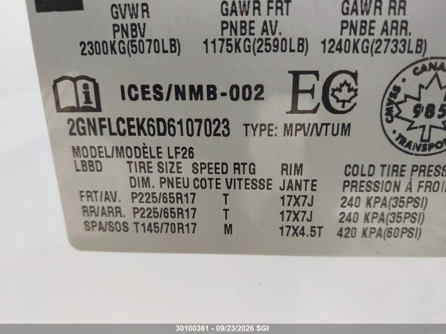 Aukcja sprzedaży 2013 Chevrolet Equinox Ls, vin: 2GNFLCEK6D6107023, numer aukcji: 30100361
