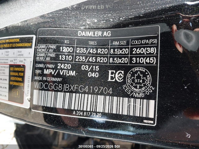 Aukcja sprzedaży 2015 Mercedes-benz Glk 350 4matic, vin: WDCGG8JBXFG419704, numer aukcji: 30100365