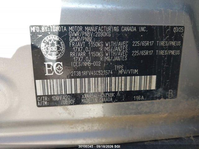 2T3B1RFV4SC521574 Toyota RAV4 LE