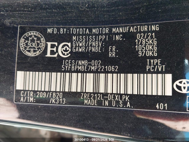 Toyota COROLLA LE 2021 5YFBPMBE7MP221062 Image 9