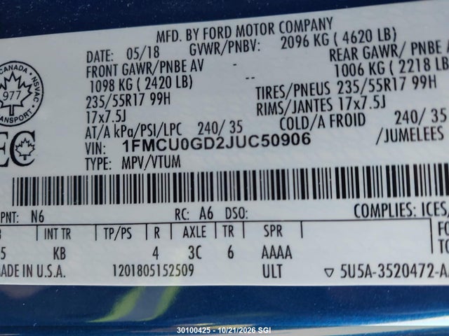 Ford ESCAPE SE 2018 1FMCU0GD2JUC50906 Image 9
