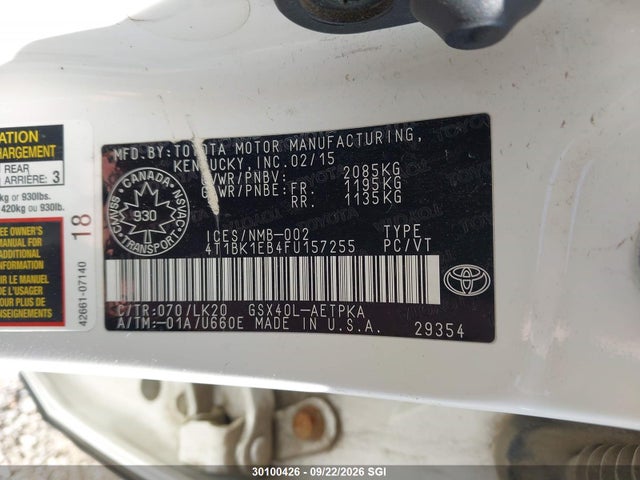 Aukcja sprzedaży 2015 Toyota Avalon Xle/premium/touring/ltd, vin: 4T1BK1EB4FU157255, numer aukcji: 30100426
