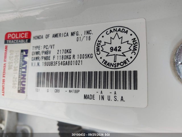 Aukcja sprzedaży 2016 Acura Tlx Tech, vin: 19UUB3F54GA801021, numer aukcji: 30100432