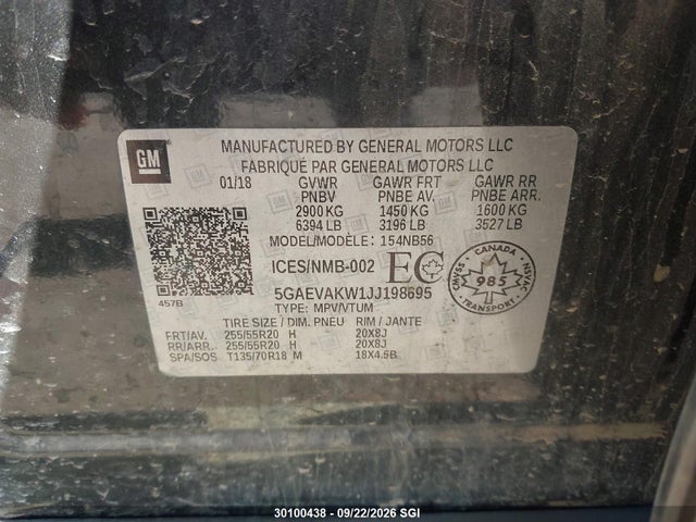 Продаж на аукціоні авто 2018 Buick Enclave Essence, vin: 5GAEVAKW1JJ198695, номер лоту: 30100438