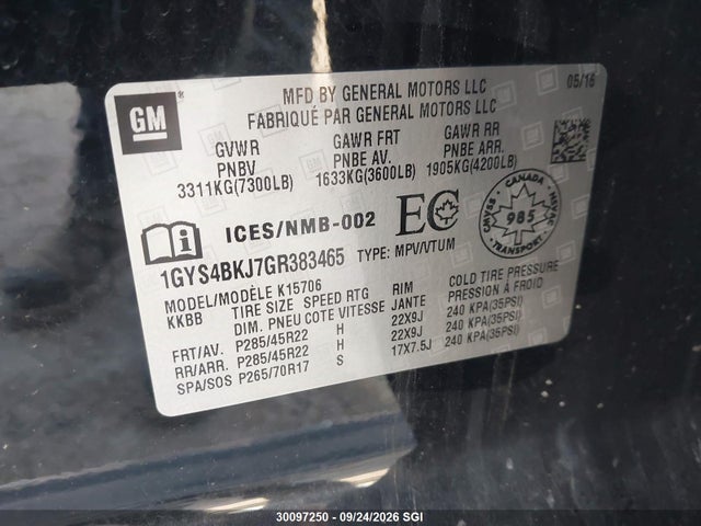 Aukcja sprzedaży 2016 Cadillac Escalade Luxury, vin: 1GYS4BKJ7GR383465, numer aukcji: 30097250