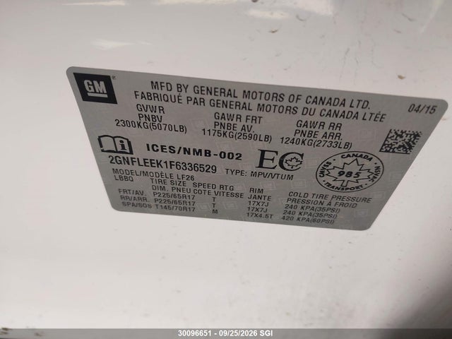 Продаж на аукціоні авто 2015 Chevrolet Equinox Ls, vin: 2GNFLEEK1F6336529, номер лоту: 30096651