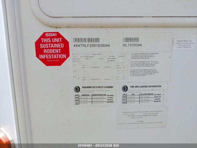 Продажа на аукционе авто 2011 Forest River Inc. Windjammer 3008w, vin: 4X4TRLF25B1838044, номер лота: 30100461