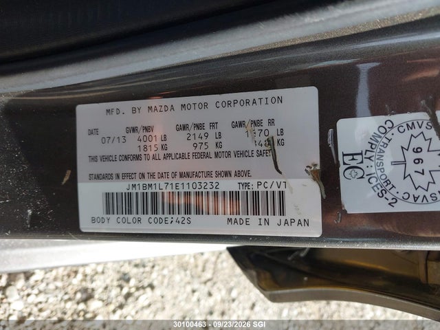 30100463 :رقم المزاد ، JM1BM1L71E1103232 vin ، 2014 Mazda 3 Touring مزاد بيع