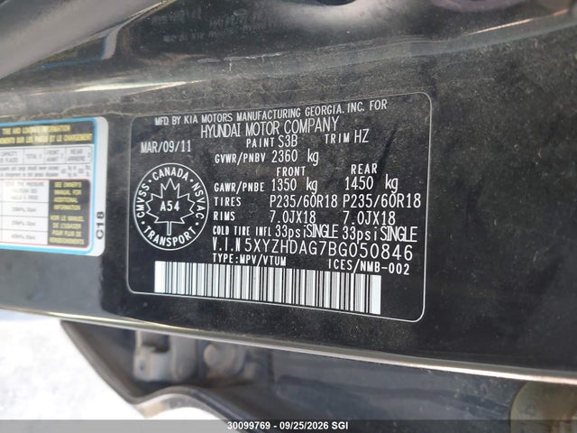 Продаж на аукціоні авто 2011 Hyundai Santa Fe Se, vin: 5XYZHDAG7BG050846, номер лоту: 30099769