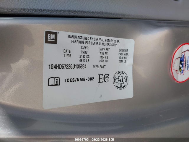 Aukcja sprzedaży 2006 Buick Lucerne Cxl, vin: 1G4HD57226U136834, numer aukcji: 30099705