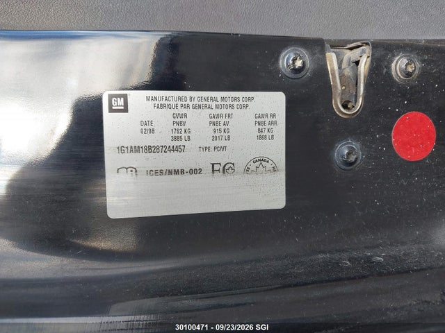 2008 Chevrolet Cobalt Sport მანქანა იყიდება აუქციონზე, vin: 1G1AM18B287244457, აუქციონის ნომერი: 30100471