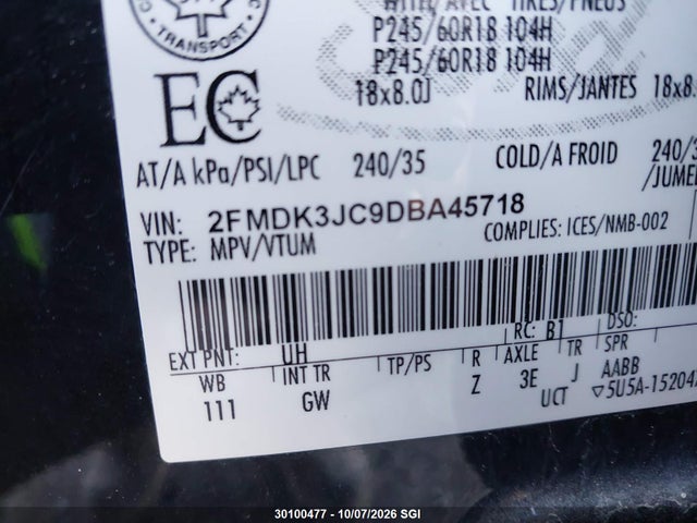 2013 Ford Edge Sel მანქანა იყიდება აუქციონზე, vin: 2FMDK3JC9DBA45718, აუქციონის ნომერი: 30100477