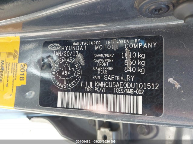 30100482 :رقم المزاد ، KMHCU5AE0DU101512 vin ، 2013 Hyundai Accent Gls/se مزاد بيع