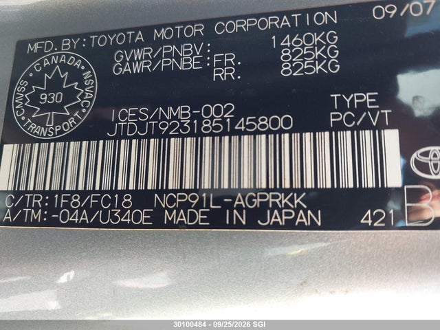 Продаж на аукціоні авто 2008 Toyota Yaris, vin: JTDJT923185145800, номер лоту: 30100484