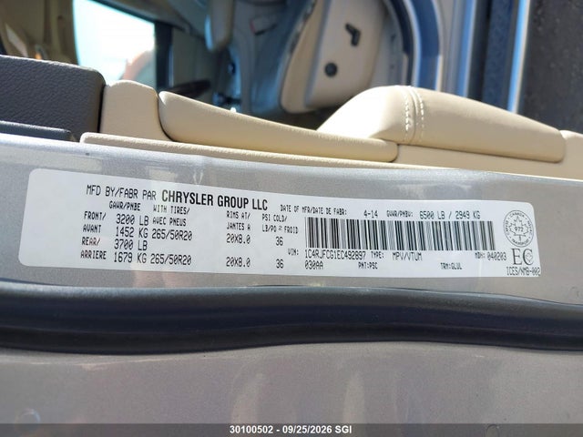 Aukcja sprzedaży 2014 Jeep Grand Cherokee Overland, vin: 1C4RJFCG1EC492897, numer aukcji: 30100502