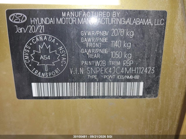 2021 Hyundai Sonata N Line მანქანა იყიდება აუქციონზე, vin: 5NPEK4JC4MH112423, აუქციონის ნომერი: 30100481