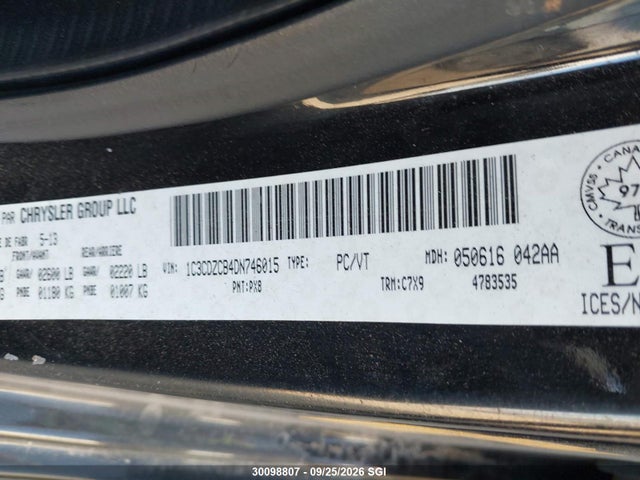 30098807 :رقم المزاد ، 1C3CDZCB4DN746015 vin ، 2013 Dodge Avenger Sxt مزاد بيع