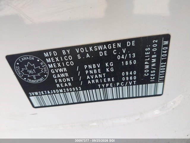 Aukcja sprzedaży 2013 Volkswagen Jetta S, vin: 3VW2K7AJ9DM290953, numer aukcji: 30097377