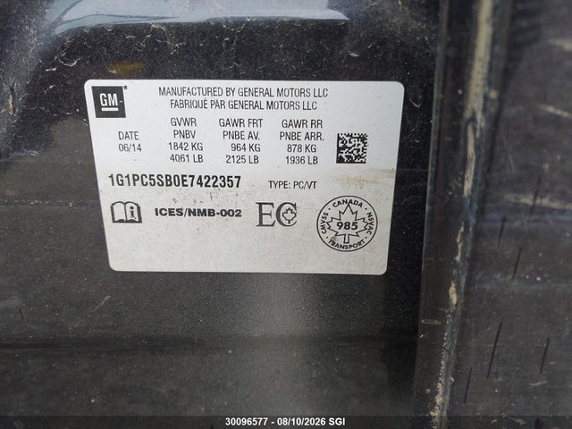 Chevrolet CRUZE LT 2014 1G1PC5SB0E7422357 Image 9