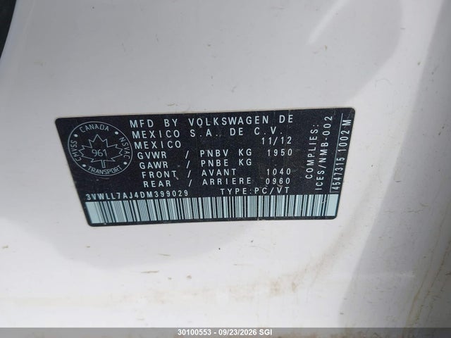 Aukcja sprzedaży 2013 Volkswagen Jetta Tdi, vin: 3VWLL7AJ4DM399029, numer aukcji: 30100553