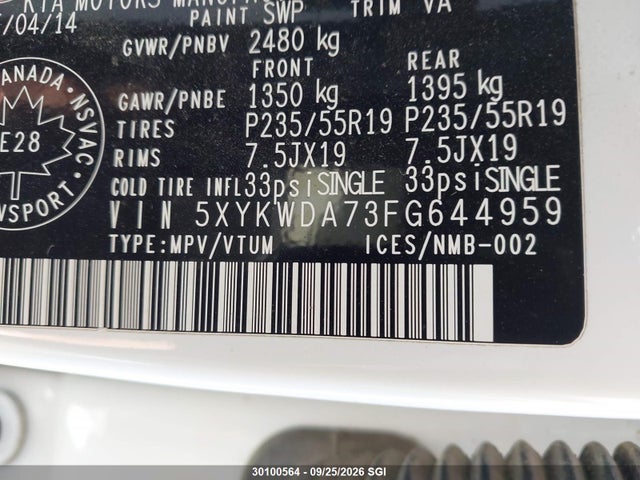 2015 Kia Sorento Sx/sx Limited მანქანა იყიდება აუქციონზე, vin: 5XYKWDA73FG644959, აუქციონის ნომერი: 30100564