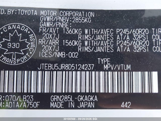 Продаж на аукціоні авто 2013 Toyota 4runner Sr5/limited/trail, vin: JTEBU5JR8D5124237, номер лоту: 30100568