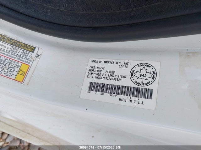 Honda ACCORD EXL 2015 1HGCT2B83FA800329 Image 9