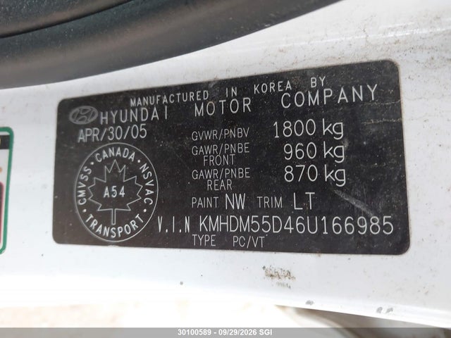 Продаж на аукціоні авто 2006 Hyundai Elantra Ve, vin: KMHDM55D46U166985, номер лоту: 30100589