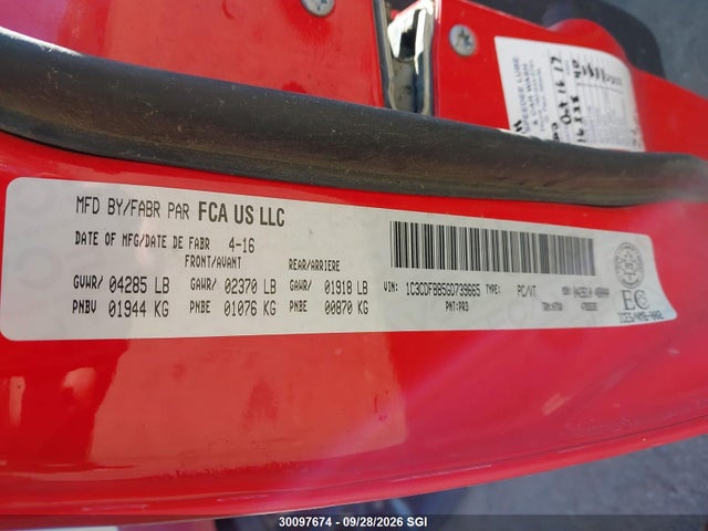 30097674 :رقم المزاد ، 1C3CDFBB5GD739665 vin ، 2016 Dodge Dart Sxt مزاد بيع