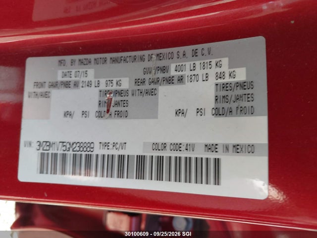 Aukcja sprzedaży 2016 Mazda 3 Touring, vin: 3MZBM1V75GM238889, numer aukcji: 30100609
