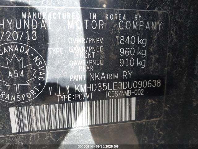 2013 Hyundai Elantra Gt მანქანა იყიდება აუქციონზე, vin: KMHD35LE3DU090638, აუქციონის ნომერი: 30100614