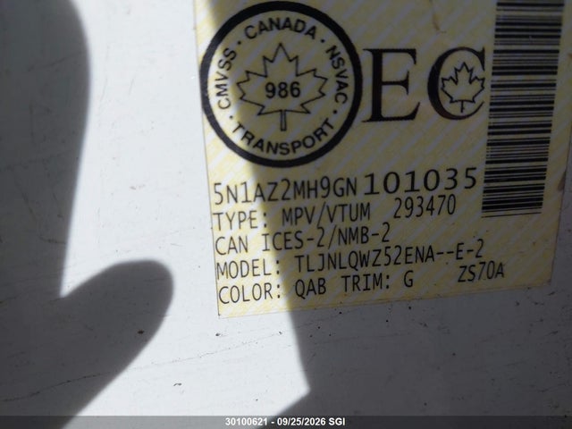 Aukcja sprzedaży 2016 Nissan Murano S/sl/sv/platinum, vin: 5N1AZ2MH9GN101035, numer aukcji: 30100621