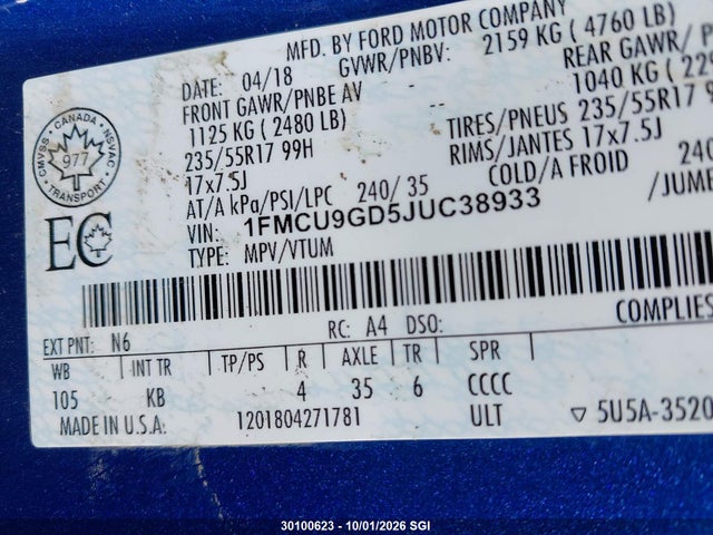Ford ESCAPE SE 2018 1FMCU9GD5JUC38933 Image 7