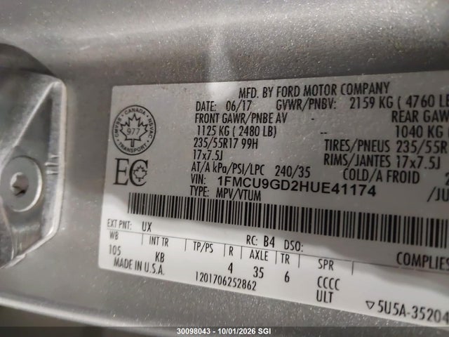 Ford ESCAPE SE 2017 1FMCU9GD2HUE41174 Image 9