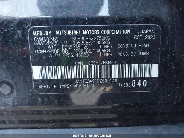 Aukcja sprzedaży 2024 Mitsubishi Outlander Sel, vin: JA4T5WA91RZ609146, numer aukcji: 30097815