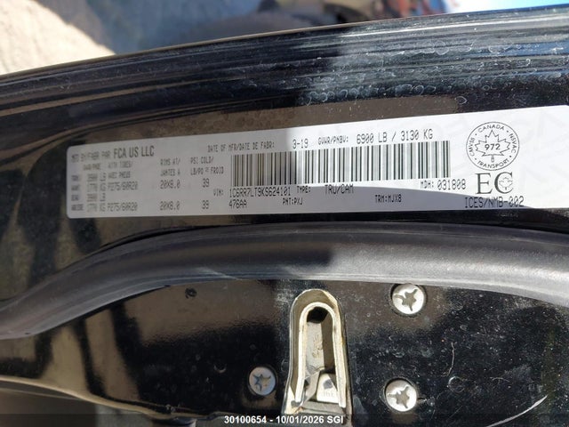 2019 Ram 1500 Classic Slt მანქანა იყიდება აუქციონზე, vin: 1C6RR7LT9KS624101, აუქციონის ნომერი: 30100654