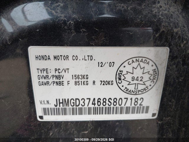 Продажа на аукционе авто 2008 Honda Fit, vin: JHMGD37468S807182, номер лота: 30100309