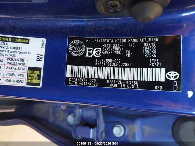 Toyota Corolla Se/xse 2020 5YFB4RBE3LP002992 Image 9