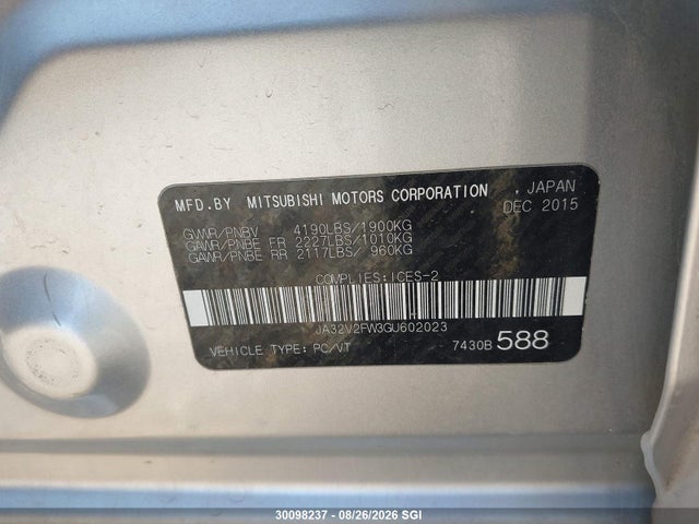 Aukcja sprzedaży 2016 Mitsubishi Lancer Es/se/sel, vin: JA32V2FW3GU602023, numer aukcji: 30098237