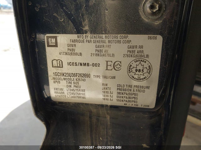 Aukcja sprzedaży 2006 Chevrolet Silverado K2500 Heavy Duty, vin: 1GCHK23U36F262690, numer aukcji: 30100387