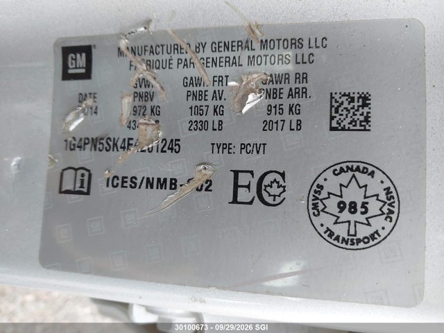 2014 Buick Verano მანქანა იყიდება აუქციონზე, vin: 1G4PN5SK4E4201245, აუქციონის ნომერი: 30100673