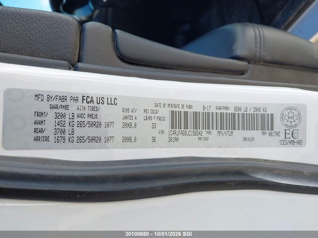 2018 Jeep Grand Cherokee Laredo მანქანა იყიდება აუქციონზე, vin: 1C4RJFAG9JC156542, აუქციონის ნომერი: 30100680