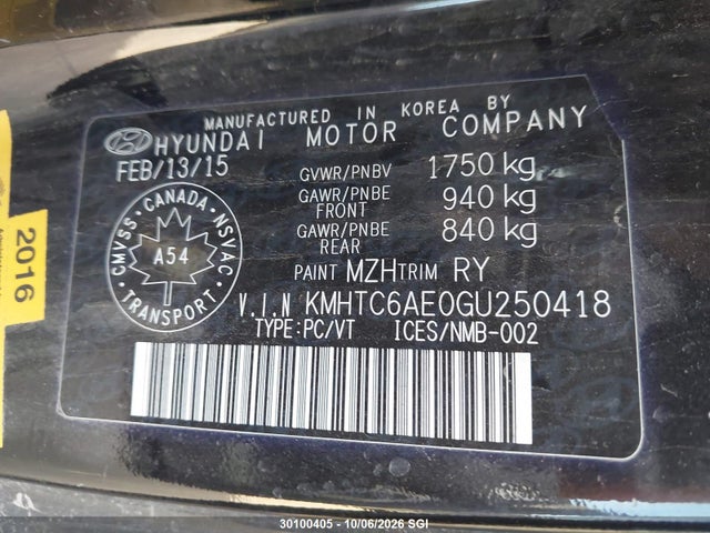 Aukcja sprzedaży 2016 Hyundai Veloster Turbo, vin: KMHTC6AE0GU250418, numer aukcji: 30100405