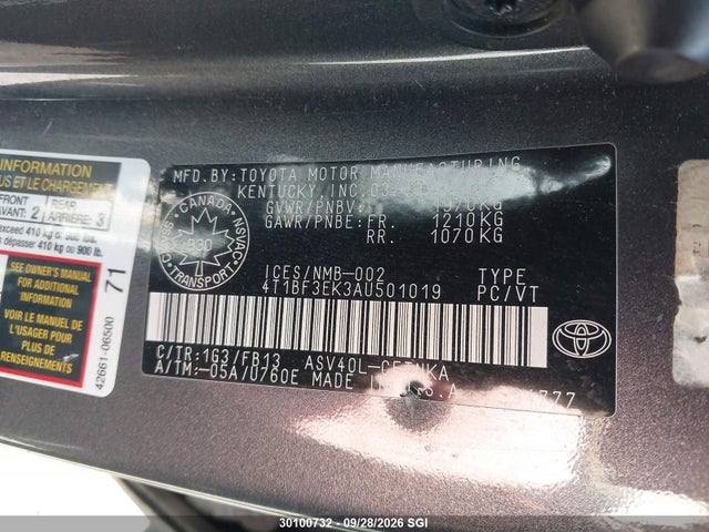 Продажа на аукционе авто 2010 Toyota Camry Se/le/xle, vin: 4T1BF3EK3AU501019, номер лота: 30100732