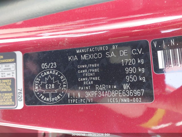 30100748 :رقم المزاد ، 3KPF34AD8PE636967 vin ، 2023 Kia Forte Ex/ex+/ex Premium مزاد بيع