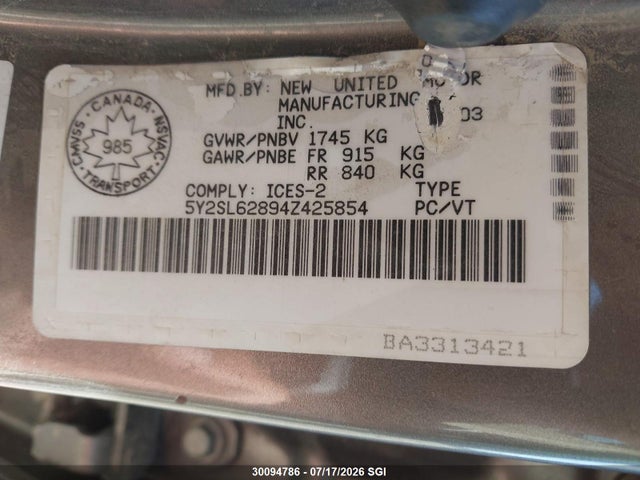 Aukcja sprzedaży 2004 Pontiac Vibe, vin: 5Y2SL62894Z425854, numer aukcji: 30094786