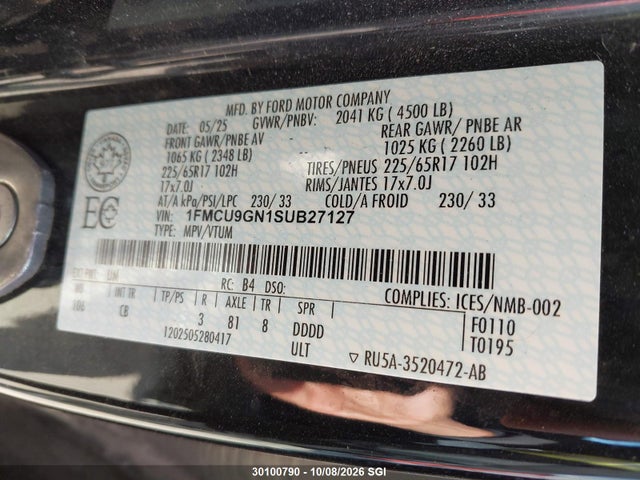 Auction sale of the 2025 Ford Escape Active, vin: 1FMCU9GN1SUB27127, lot number: 30100790