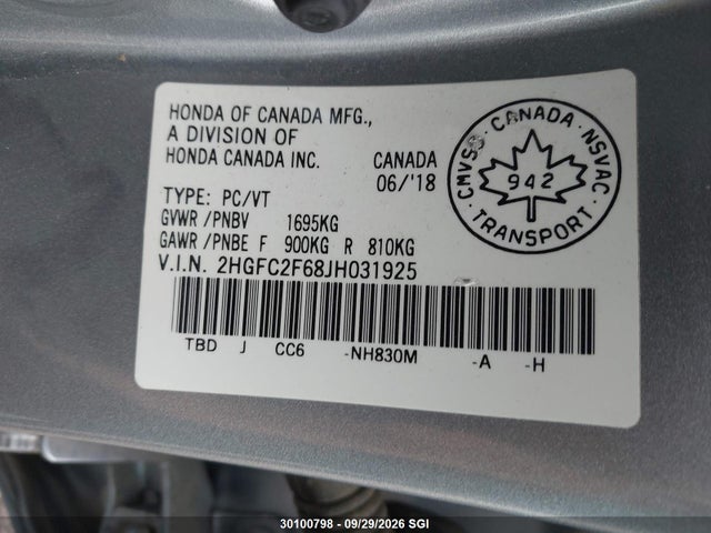 2HGFC2F68JH031925 Honda Civic Lx