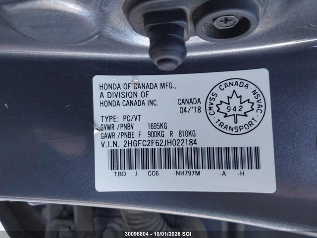 Honda Civic Lx 2018 2HGFC2F62JH022184 Image 9